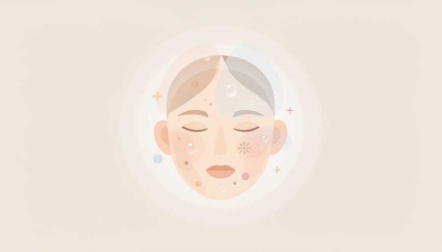 Macro close-up of dewy healthy facial skin on a cheek in soft natural light