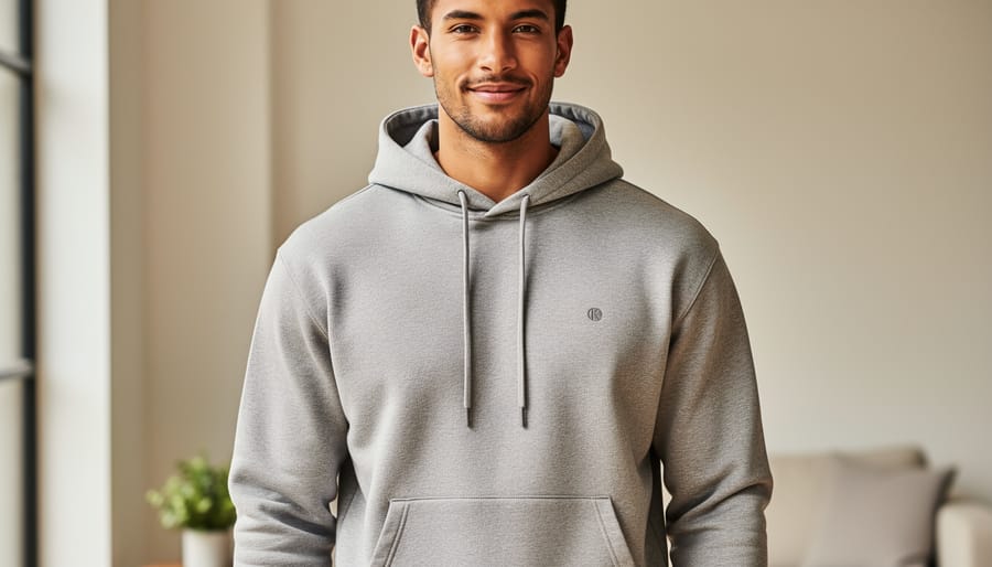 Organic cotton hoodie styled in a bright studio with a neutral background
